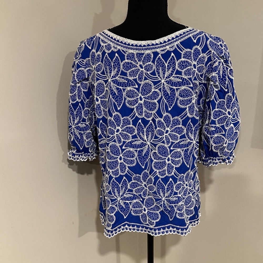 *SOLITAIRE* Royal Blue x White Lace Blouse Size Large - Picture 4 of 8
